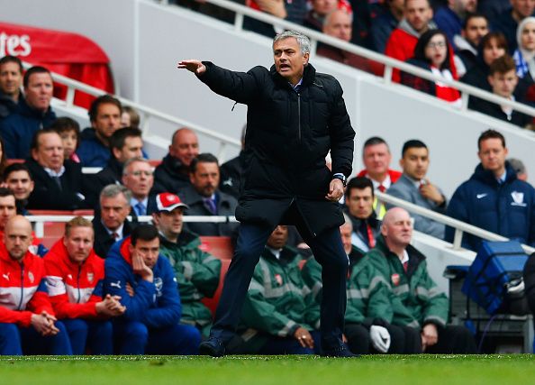 LONDON, ENGLAND - APRIL 26:  Jose Mourinho manager of Chelsea reacts during the Barclays Premier League match between Arsenal and Chelsea at Emirates Stadium on April 26, 2015 in London, England.  (Photo by Julian Finney/Getty Images)