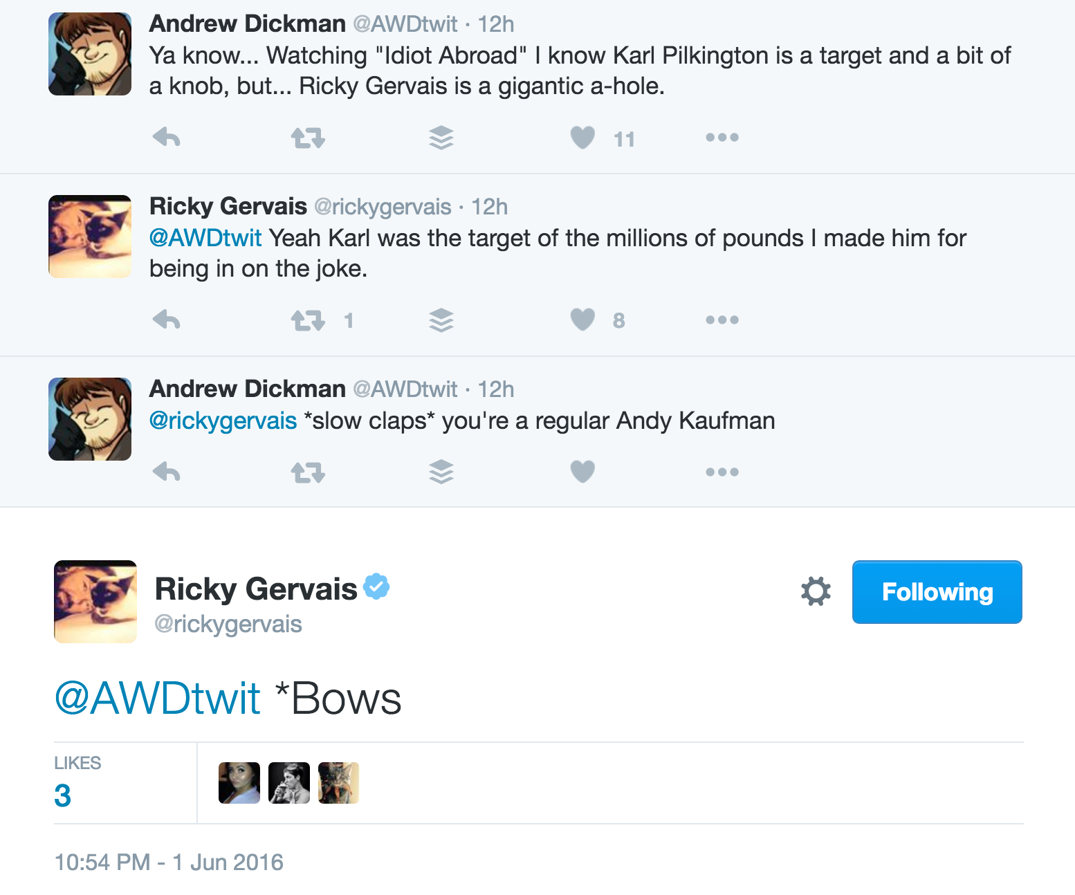 11 times Ricky Gervais had the most wicked responses on Twitter 