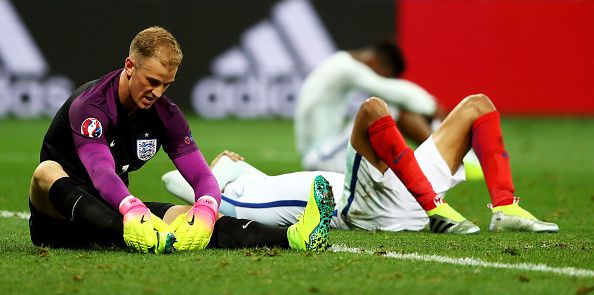 NICE, FRANCE - JUNE 27: Joe Hart of England show his dissapointment after defeat during the UEFA EURO 2016 round of 16 match between England and Iceland at Allianz Riviera Stadium on June 27, 2016 in Nice, France. (Photo by Lars Baron/Getty Images)
