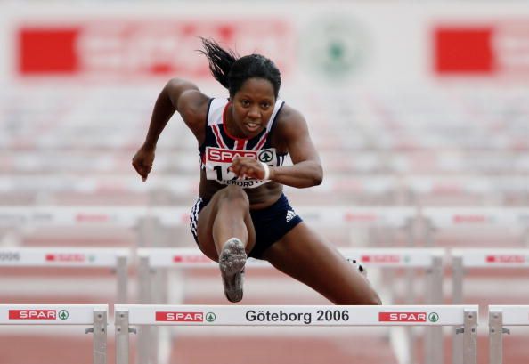 GOTHENBURG, SWEDEN - AUGUST 10: Sarah Claxton of Great Britain competes during the Women's 100 Metres Hurdles First Round on day four of the 19th European Athletics Championships at the Ullevi Stadium on August 10, 2006 in Gothenburg, Sweden. (Photo by Stu Forster/Getty Images)
