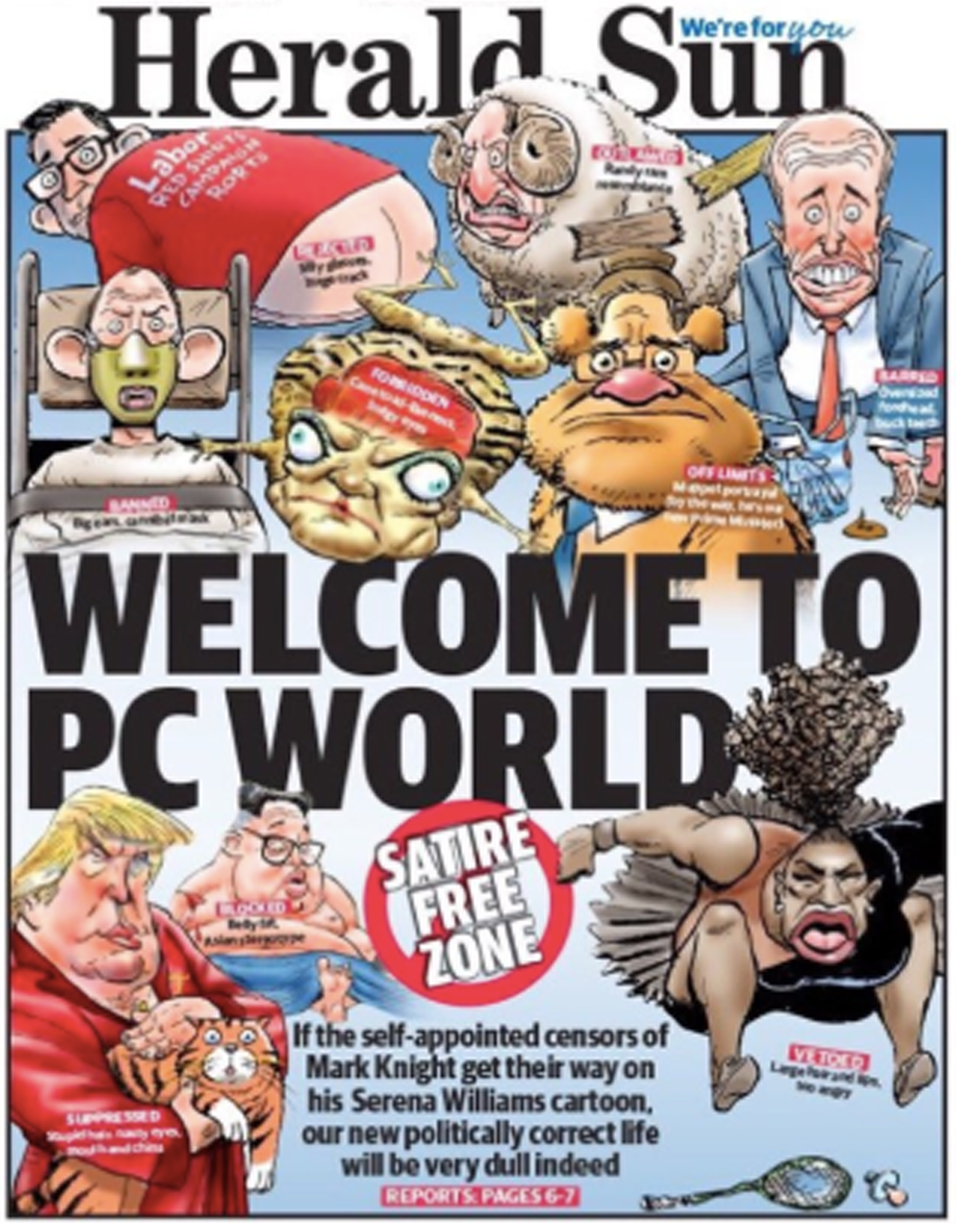 Serena Williams cartoon front page of the herald sun
