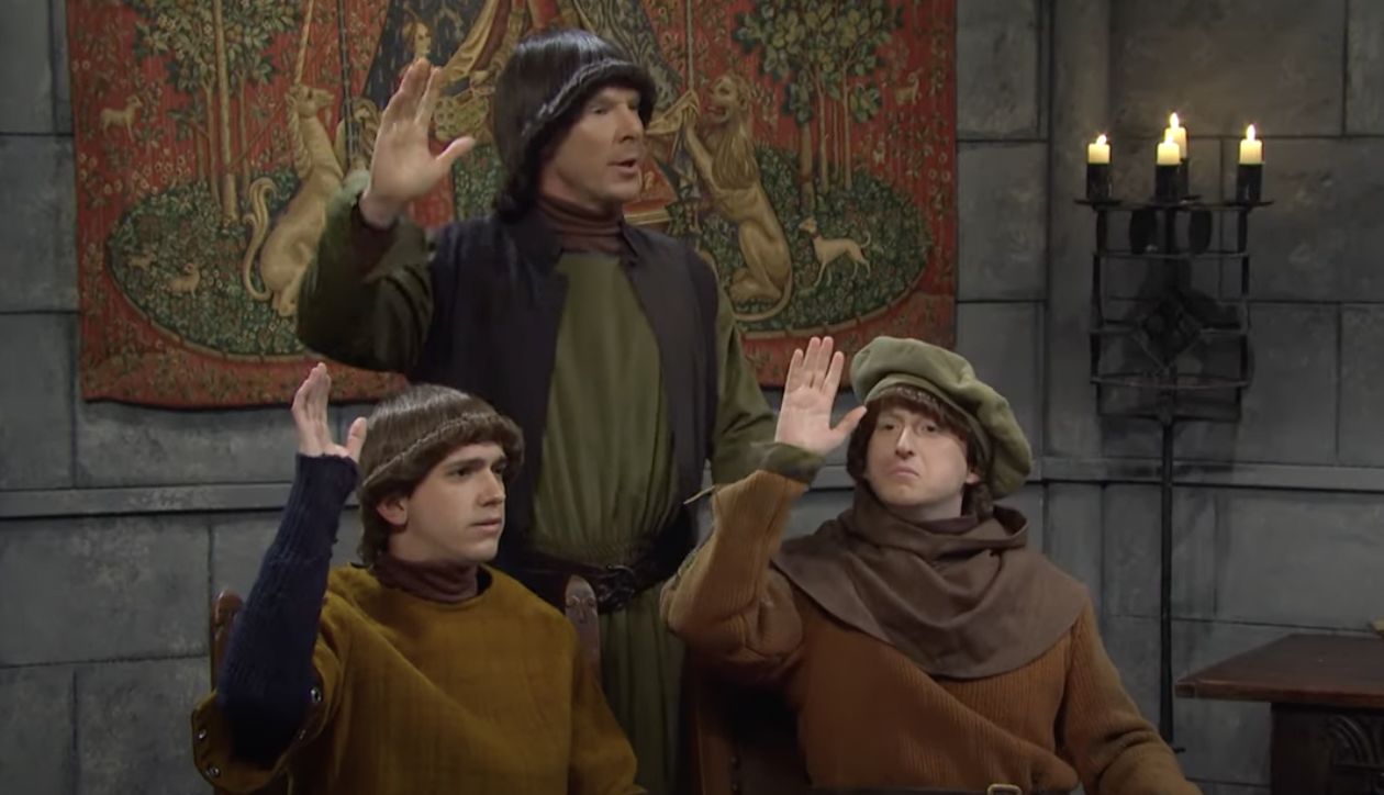 Benedict Cumberbatch, Andrew Dismukes and James Austin Johnson playing characters voting to "outlaw abortion forever" (Credit: Saturday Night Live)