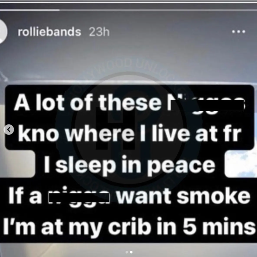 Screenshots of Rollie Band's Instagram story obtained by Hollywood Unlocked